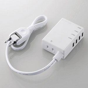 エレコム モバイルUSBタップ(コード付)USB 4ポート(ホワイト) MOT-U06-2144WH...