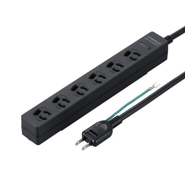 ヤザワ マグネットフック付タップ(3ピン・6個口・2m) 黒 ロック機能付 YAZAWA H5HJK...