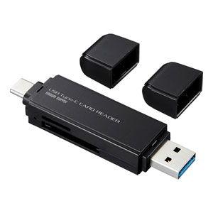 サンワサプライ USB A/ TYPE-C 2WAYコンパクトカードリーダー ADR-3TCMS6BK 返品種別A｜joshin