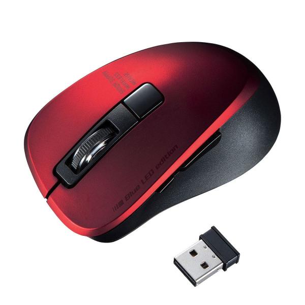 サンワサプライ 静音ワイヤレスブルーLEDマウス(5ボタン・レッド) SANWA SUPPLY MA...