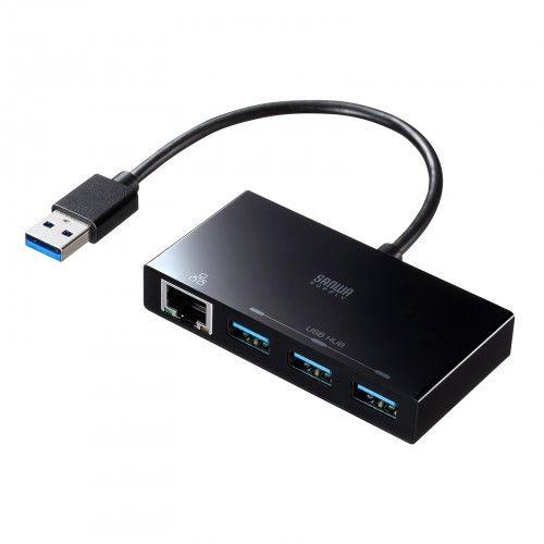 サンワサプライ USB3.2 Gen1 ハブ付き ギガビットLANアダプタ USB-3H322BKN...