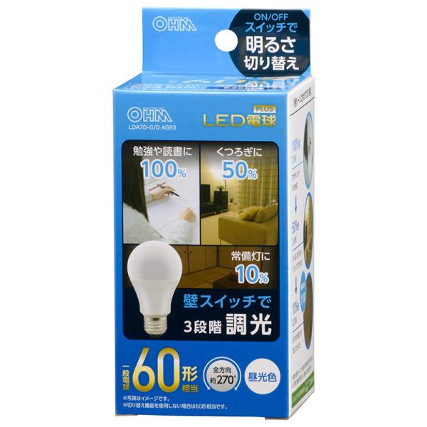 オーム LED電球 一般電球 3段階調光 890lm(100%点灯時)(昼光色相当) OHM LDA...