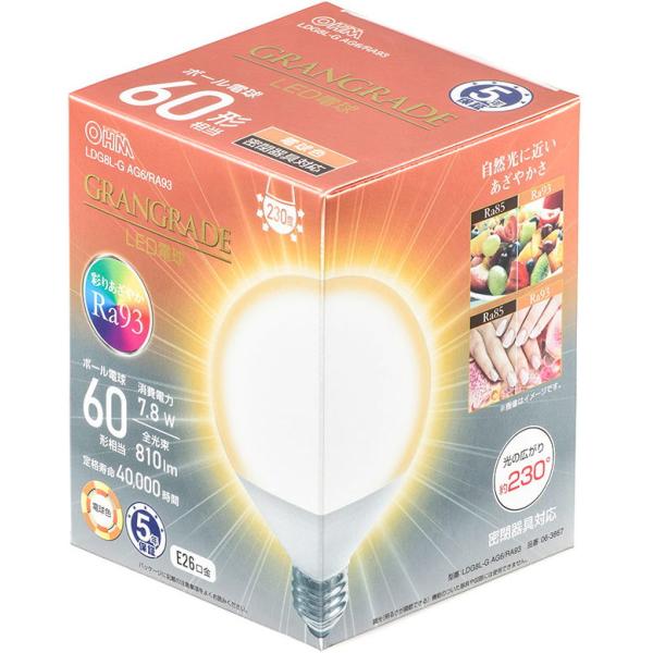 オーム LED電球 ボール電球形 810lm(電球色相当) OHM LDG8L-G AG6/ RA9...