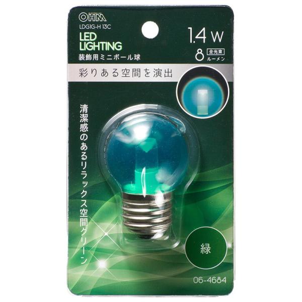 オーム LED電球 ミニボール球形 装飾用(緑色 クリア)8lm OHM LDG1G-H 13C 返...