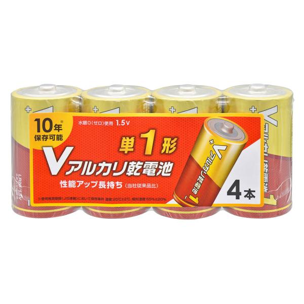 オーム アルカリ乾電池単1形 4本パック OHM Vアルカリ乾電池 LR20VS4P 返品種別A