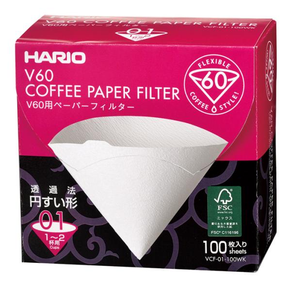 ハリオ V60用ペーパーフィルターW 100枚 個箱入り 白 HARIO VCF-01-100WK ...