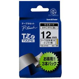 ブラザー ［純正］ラミネートテープ お徳用パック(12mm/ 黒文字/ 3本入) brother P-Touch TZe-31V3 返品種別A｜joshin