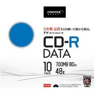 HIDISC データ用700MB 48倍速対応CD-R 10枚パック ワイドプリンタブル TYCR80YP10SC 返品種別A｜joshin