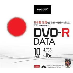 HIDISC データ用 16倍速対応DVD-R 10枚パック 4.7GB ワイドプリンタブル TYDR47JNP10SC 返品種別A｜joshin