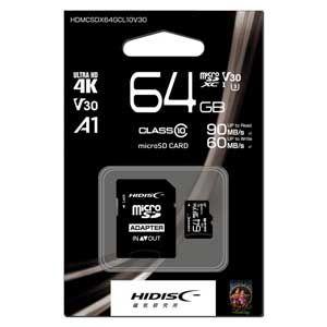 HIDISC 4K対応 microSDXCメモリーカード 64GB Class10 UHS-I HDMCSDX64GCL10V30 返品種別A｜joshin