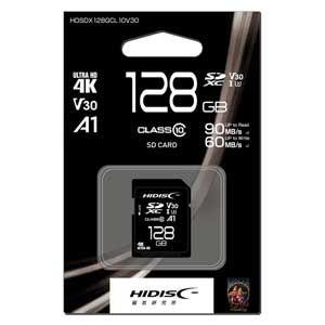 HIDISC 4K対応 SDXCメモリカード 128GB Class10 UHS-I HDSDX128GCL10V30 返品種別A｜joshin