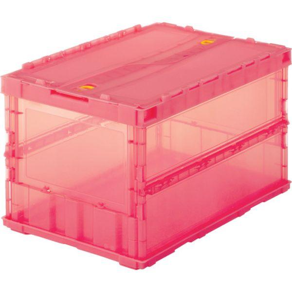 トラスコ中山 薄型折りたたみコンテナスケルコン 50Lロックフタ付 赤 TRUSCO TSK-C50...