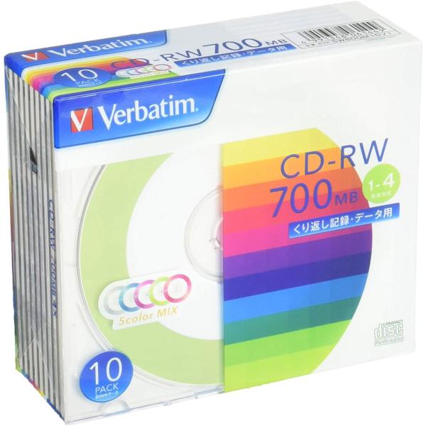 バーベイタム データ用4倍速対応CD-RW 10枚パック 700MB カラーミックス SW80QM1...