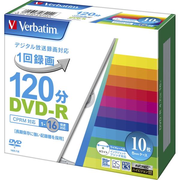 バーベイタム 16倍速対応DVD-R 10枚パック ワイドプリンタブル Verbatim VHR12...