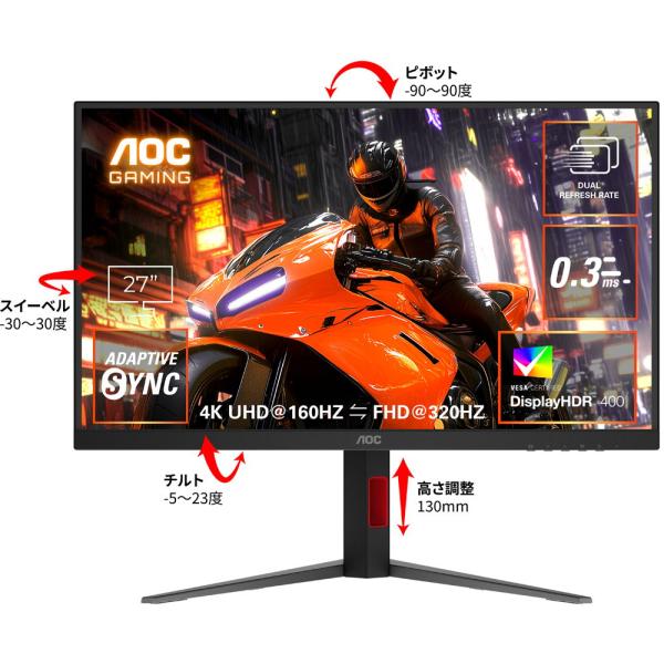 AOC｜エーオーシー ゲーミング液晶ディスプレイ(27型/ Fast IPS/ 4K 3840×21...