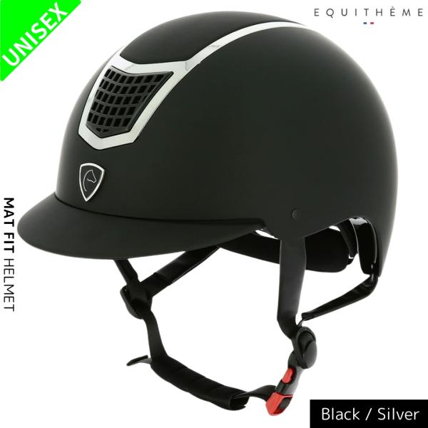 乗馬用品 EQUITHEME マットフィット ヘルメット ブラック／シルバー 乗馬 馬具