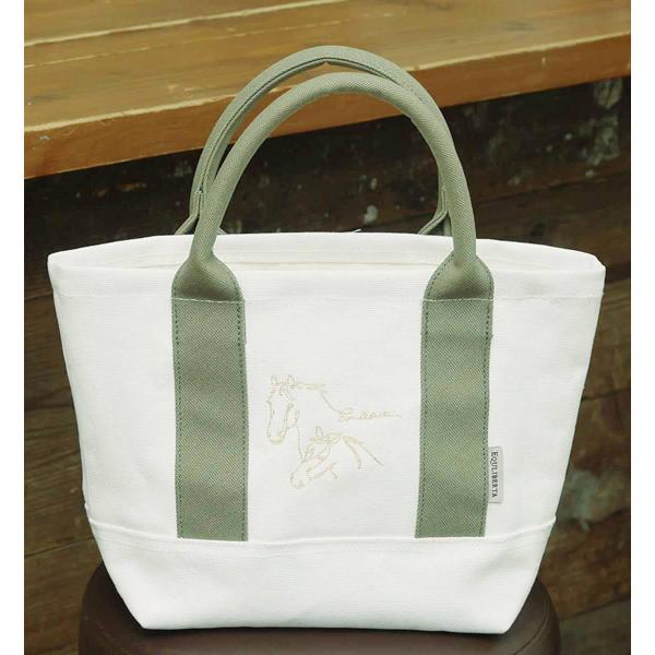 乗馬用品 EQULIBERTA ミニキャンバストートバッグ ホワイト／カーキ 乗馬 馬具