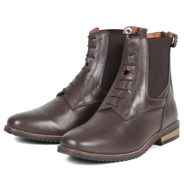 乗馬用品 EQULIBERTA バックファスナー 編み上げ 本革 ショートブーツ ダークブラウン 乗...