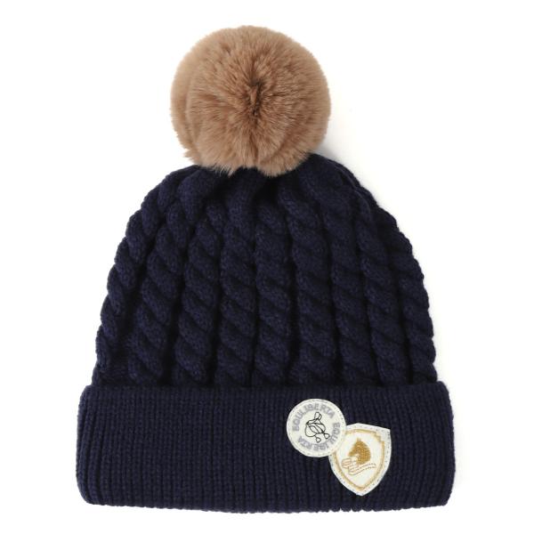 乗馬用品 EQULIBERTA ダブルワッペン ニットキャップ ネイビー 乗馬 馬具