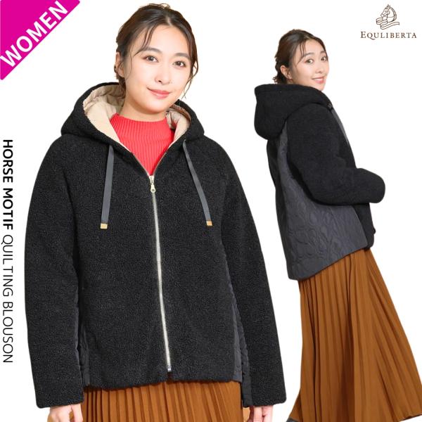 乗馬用品 EQULIBERTA ホースモチーフ キルティングブルゾン ブラック 乗馬 馬具