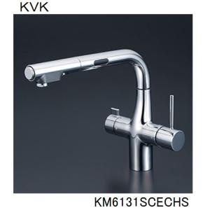 シングルシャワー付混合栓　KVK KM5021ZTPC KVK 流し台用シングルレバー式シャワー付混合栓(分岐止水栓付