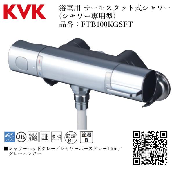 KVK 浴室用 サーモスタット式シャワー(シャワー専用型) 品番： FTB100KGSFT【一般地仕...