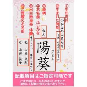命名書 命名紙 女の子用 ピンク A4 ラミネ...の詳細画像3