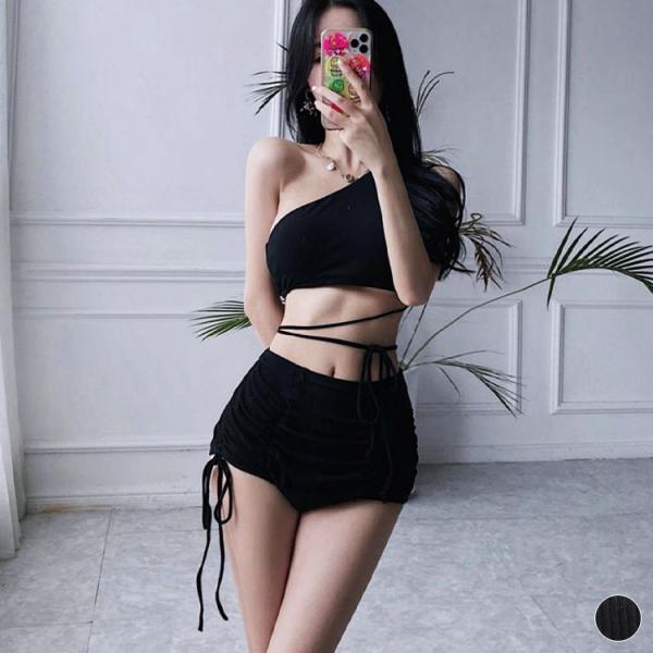 水着 レディース ビキニ リボン おしゃれ ワンショルダー 腰ひも セクシー ハイウエスト お腹カバ...