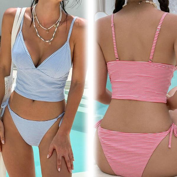 水着 レディース ビキニ セパレート 韓国 ボーダー 柄 キャミソール 紐パン リボン 紐 タンキニ...