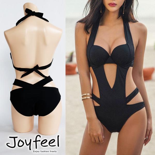 モノキニ 水着 レディース セクシー トライアングル ワンピース バックシャン 無地 シンプル 背中...