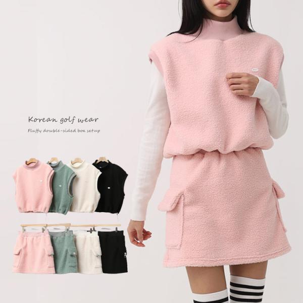 ゴルフウェア セットアップ レディース 韓国 上下 セット 秋 冬 秋冬 ボア ハイネック かわいい...