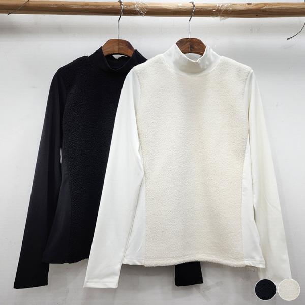 ゴルフウェア トップス レディース 韓国 長袖 ハイネック Tシャツ ボア フリース ストレッチ 動...