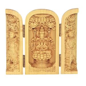 仏像 千手観音と伽藍神 立像 三開仏 木彫 ツ...の詳細画像4