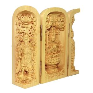 仏像 千手観音と伽藍神 立像 三開仏 木彫 ツ...の詳細画像5