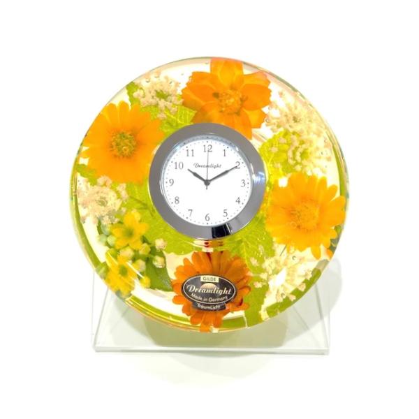 直径約11センチ オレンジと黄色のマーガレット ドリームクロックプレミアム 花時計 置き時計　アート...