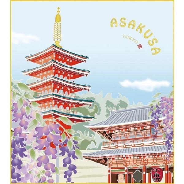 特色工芸色紙1枚 ご当地土産色紙 浅草 浅草寺に藤 秋景 作：洋美 K20-024