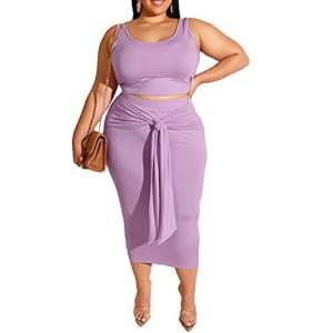 Plus Size Women 2 Piece Outfits Sets Summer Sexy Tracksuit Midi Dress,Sleev｜joyfullab