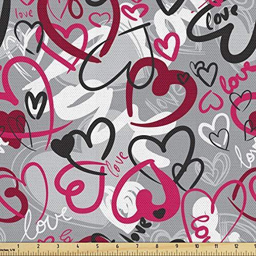 Ambesonne Love Fabric by The yard ロマンチックランダム手描きスタイ...
