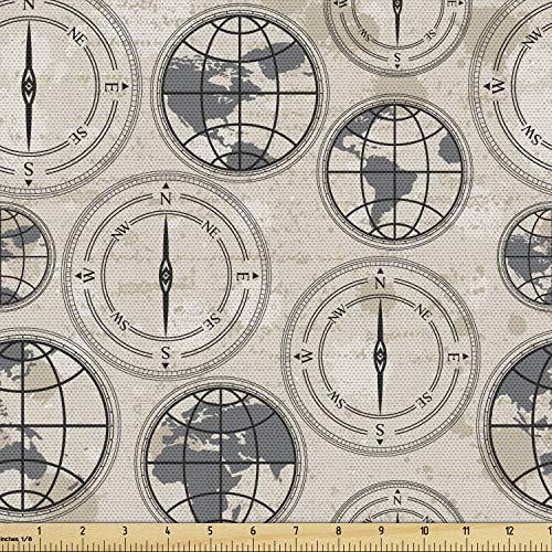 Ambesonne Compass Fabric by The Yard, World Map Pa...