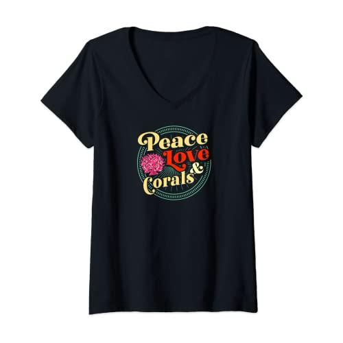 Womens Peace Love And Corals Reefs V-Neck T-Shirt