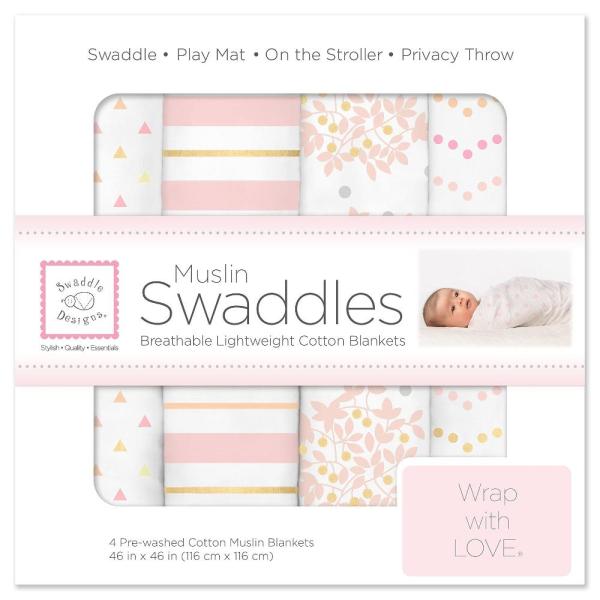 SwaddleDesigns Cotton Muslin Swaddle Blankets, Set...