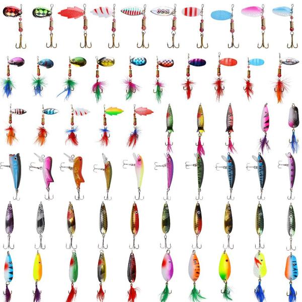 Agool 60個釣りルアーキットSpinnersソフトSwimbait Crankbaits Mi...