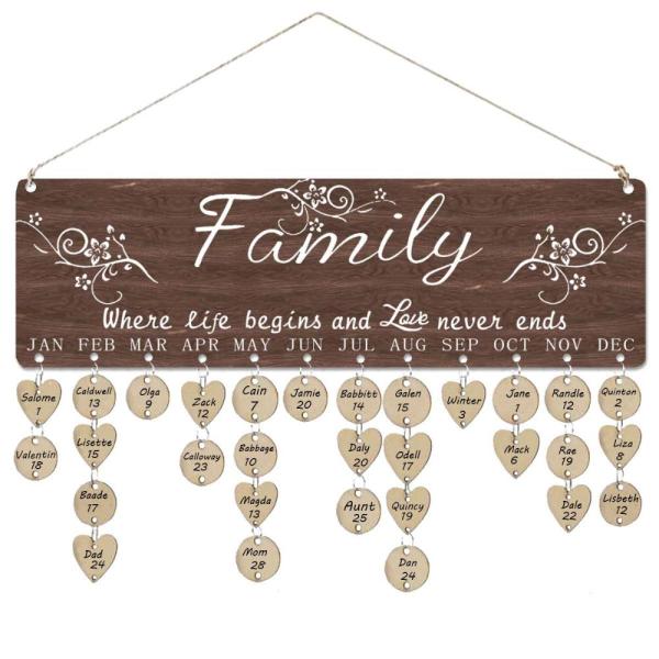 親への家族ギフト 木製誕生日リマインダー カレンダープラークボード 壁かけ 家族の装飾に 100個の...
