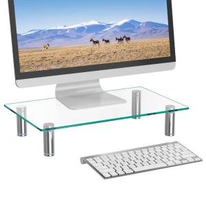 WALI 長方形強化ガラスモニターライザー デスクトップスタンド 高さ調節可能なテーブルトップ フラットスクリーン LCD LED TV ノートパソコ
