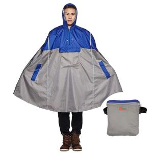 軽量サイクリングレインポンチョバイクフード付きレインコートレインケープ丈夫で通気性に優れ、メンズおよび女性用リフレクターストリップ付き （ブルー）の商品画像