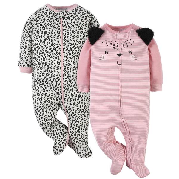 Gerber Baby Girls 2-Pack Sleep N Play, Leopard Pin...