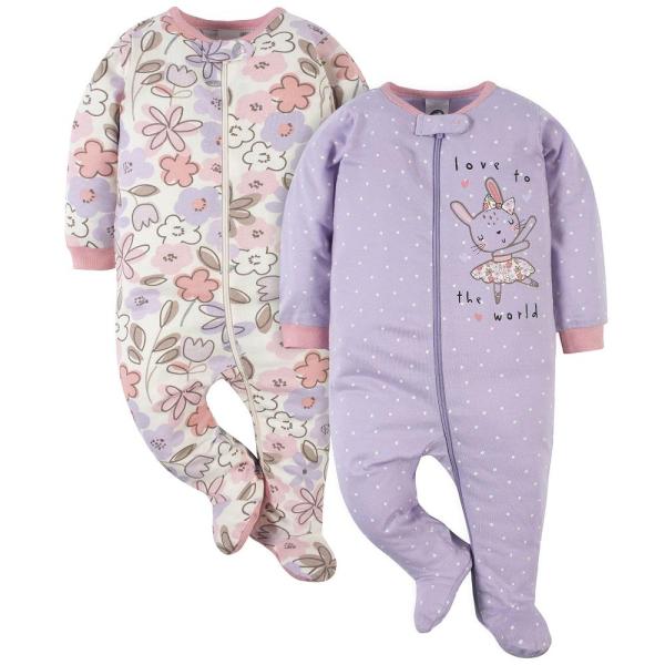 Gerber Baby Girls 2-Pack Sleep N Play, Bunny Balle...