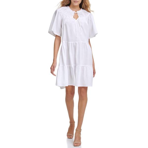 kensie Womens Lace Shirt Dress, White, 14