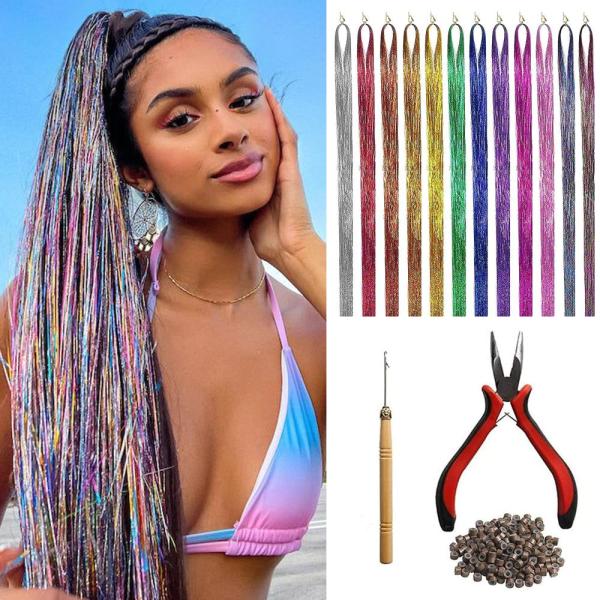 Tinsel Hair Extensions Kit with Microlink Tools 12...