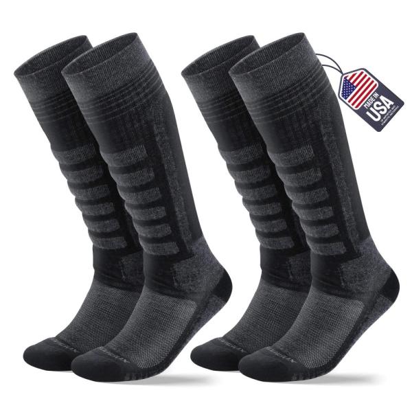 Samsox 2-Pair Merino Wool Ski Socks, Gray/Black L/...